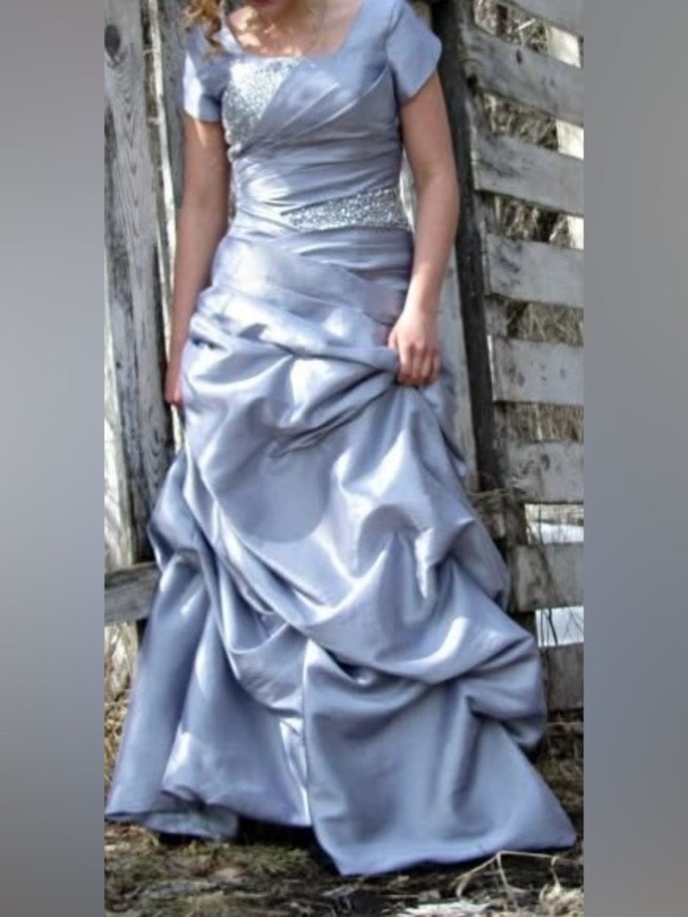 Silver Grey Formal Gown | Ruched Sequin Dress | Built-In Support | Size 2